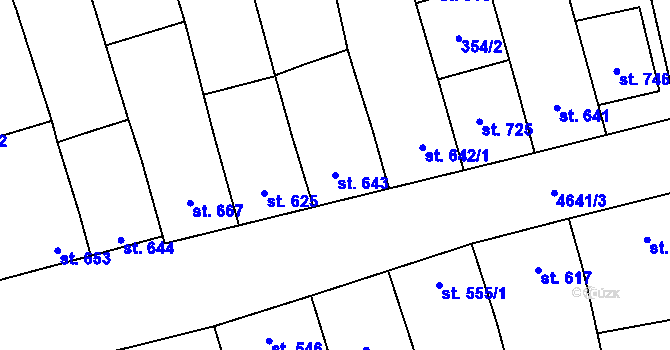 Parcela st. 643 v KÚ Ostrožská Lhota, Katastrální mapa