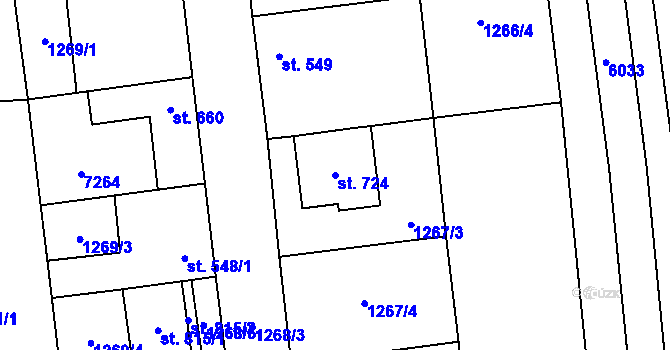 Parcela st. 724 v KÚ Ostrožská Lhota, Katastrální mapa