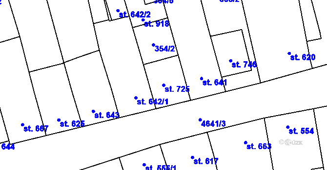 Parcela st. 725 v KÚ Ostrožská Lhota, Katastrální mapa