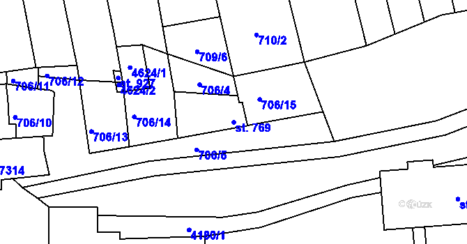 Parcela st. 769 v KÚ Ostrožská Lhota, Katastrální mapa