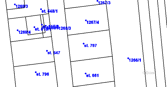 Parcela st. 797 v KÚ Ostrožská Lhota, Katastrální mapa