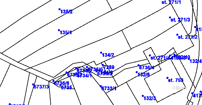 Parcela st. 134/2 v KÚ Ostrožská Lhota, Katastrální mapa