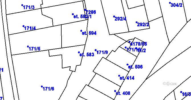 Parcela st. 171/9 v KÚ Ostrožská Lhota, Katastrální mapa