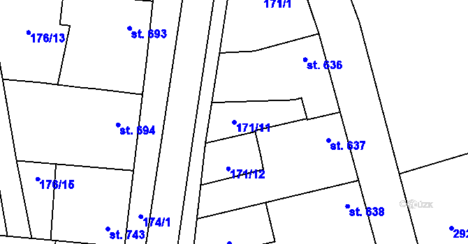 Parcela st. 171/11 v KÚ Ostrožská Lhota, Katastrální mapa