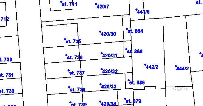 Parcela st. 420/31 v KÚ Ostrožská Lhota, Katastrální mapa