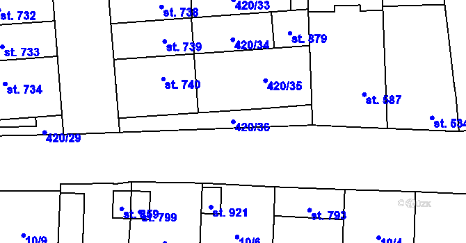 Parcela st. 420/36 v KÚ Ostrožská Lhota, Katastrální mapa