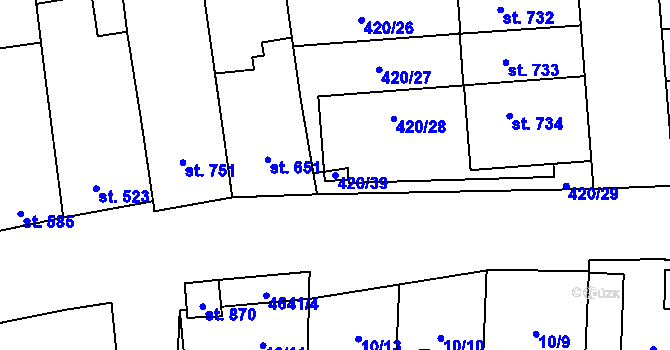 Parcela st. 420/39 v KÚ Ostrožská Lhota, Katastrální mapa