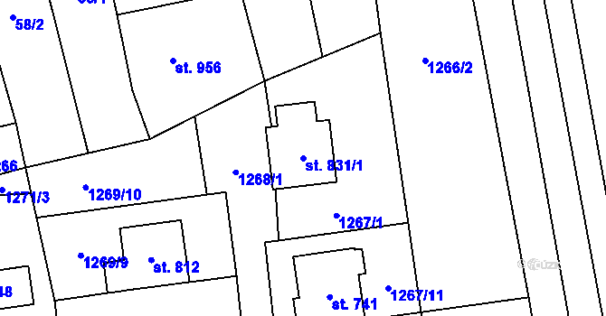 Parcela st. 831/1 v KÚ Ostrožská Lhota, Katastrální mapa