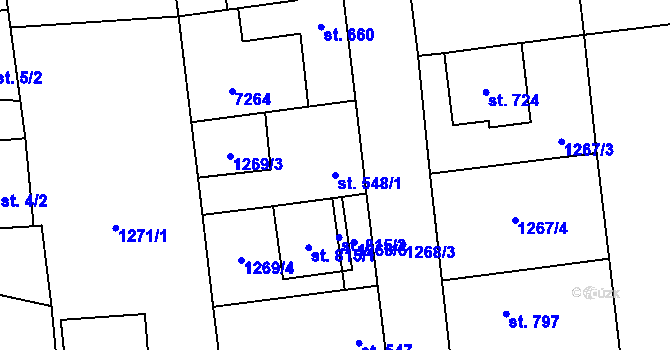 Parcela st. 548/1 v KÚ Ostrožská Lhota, Katastrální mapa