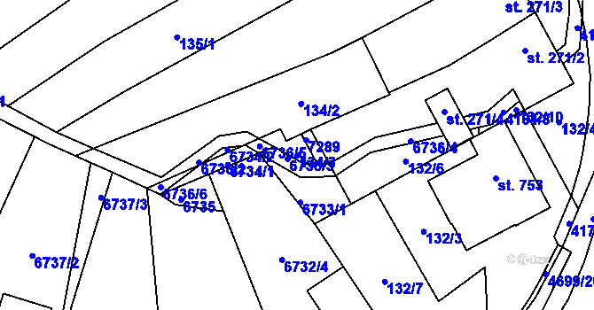 Parcela st. 134/3 v KÚ Ostrožská Lhota, Katastrální mapa