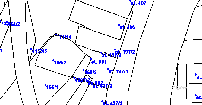 Parcela st. 197/3 v KÚ Ostrožská Lhota, Katastrální mapa