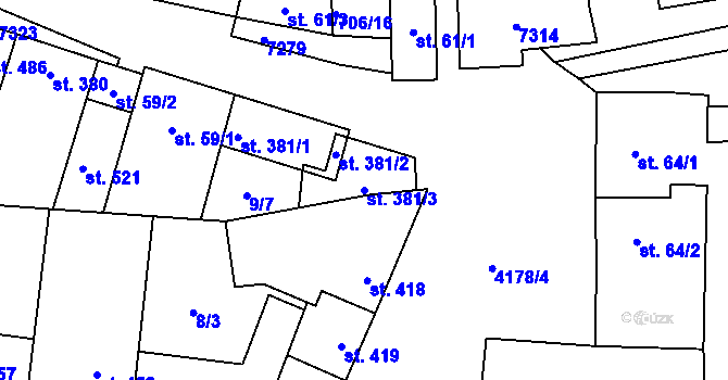 Parcela st. 381/3 v KÚ Ostrožská Lhota, Katastrální mapa