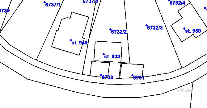 Parcela st. 933 v KÚ Ostrožská Lhota, Katastrální mapa