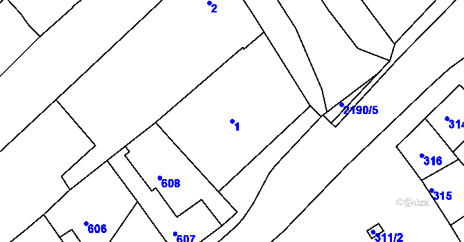 Parcela st. 1 v KÚ Chylice, Katastrální mapa