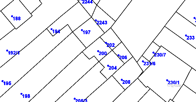 Parcela st. 200 v KÚ Chylice, Katastrální mapa