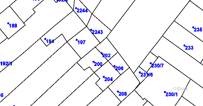 Parcela st. 202 v KÚ Chylice, Katastrální mapa