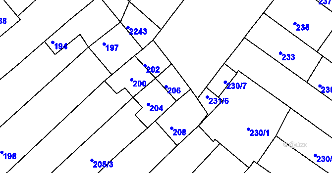 Parcela st. 206 v KÚ Chylice, Katastrální mapa