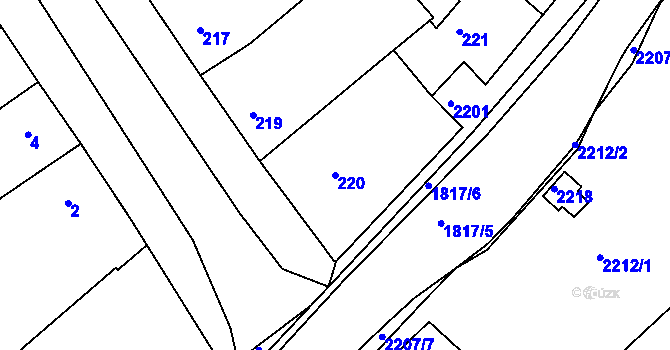 Parcela st. 220 v KÚ Chylice, Katastrální mapa