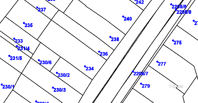 Parcela st. 236 v KÚ Chylice, Katastrální mapa