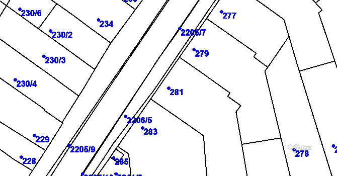 Parcela st. 281 v KÚ Chylice, Katastrální mapa