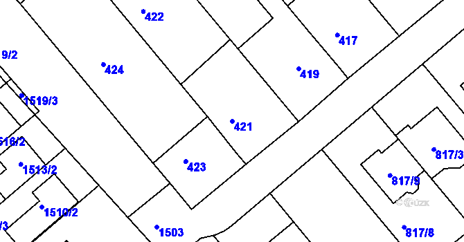 Parcela st. 421 v KÚ Chylice, Katastrální mapa