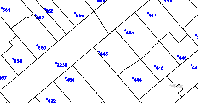 Parcela st. 443 v KÚ Chylice, Katastrální mapa
