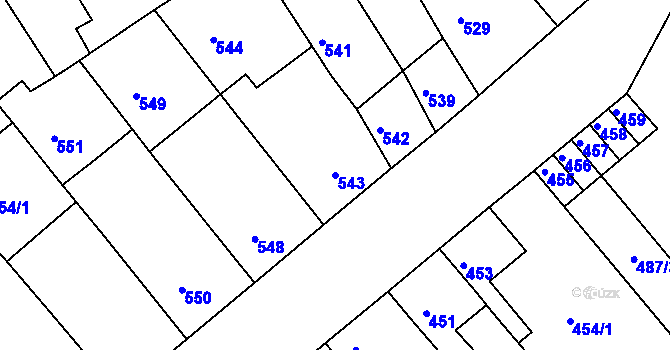 Parcela st. 543 v KÚ Chylice, Katastrální mapa