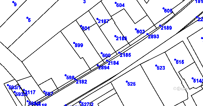 Parcela st. 600 v KÚ Chylice, Katastrální mapa