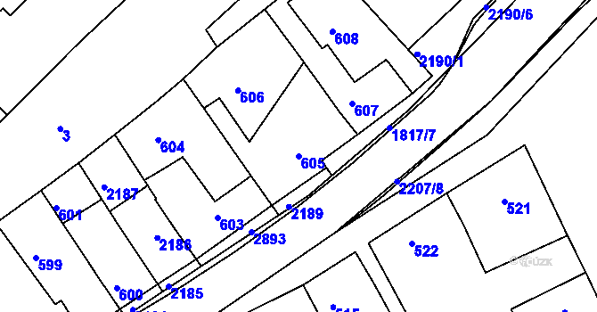 Parcela st. 605 v KÚ Chylice, Katastrální mapa