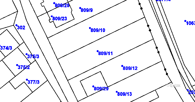 Parcela st. 809/11 v KÚ Chylice, Katastrální mapa