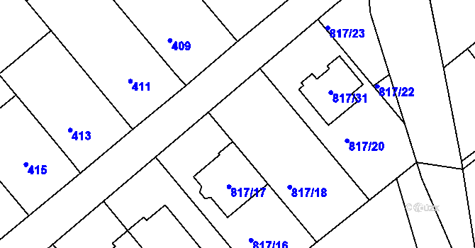 Parcela st. 817/19 v KÚ Chylice, Katastrální mapa