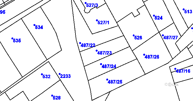 Parcela st. 487/23 v KÚ Chylice, Katastrální mapa
