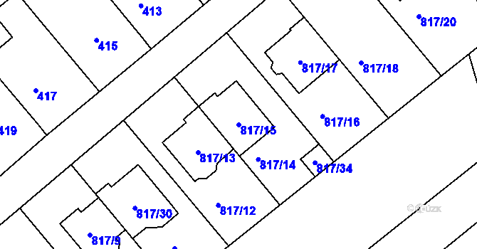 Parcela st. 817/15 v KÚ Chylice, Katastrální mapa