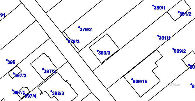 Parcela st. 380/3 v KÚ Chylice, Katastrální mapa