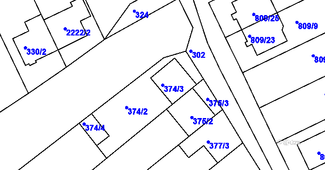 Parcela st. 374/3 v KÚ Chylice, Katastrální mapa