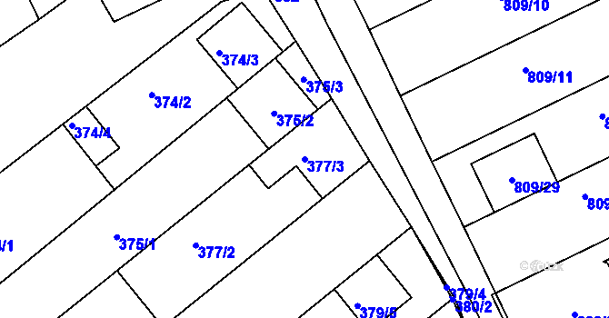 Parcela st. 377/3 v KÚ Chylice, Katastrální mapa