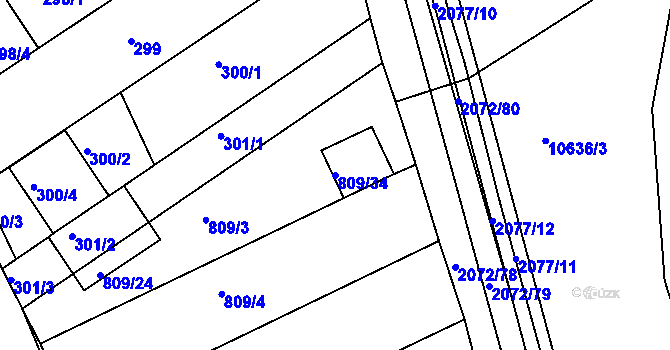 Parcela st. 809/34 v KÚ Chylice, Katastrální mapa