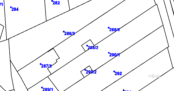 Parcela st. 288/2 v KÚ Chylice, Katastrální mapa
