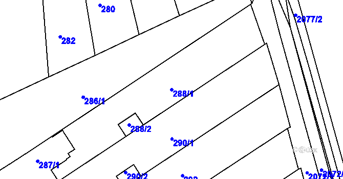 Parcela st. 288/1 v KÚ Chylice, Katastrální mapa