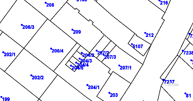 Parcela st. 207/2 v KÚ Ostrožská Nová Ves, Katastrální mapa