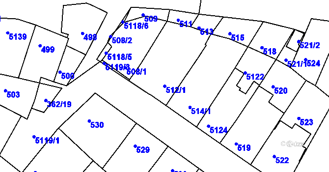 Parcela st. 512/1 v KÚ Ostrožská Nová Ves, Katastrální mapa