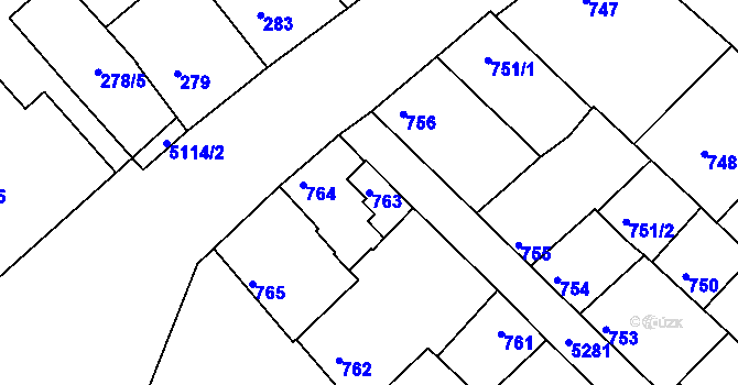 Parcela st. 763 v KÚ Ostrožská Nová Ves, Katastrální mapa