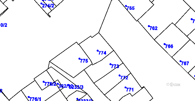 Parcela st. 774 v KÚ Ostrožská Nová Ves, Katastrální mapa