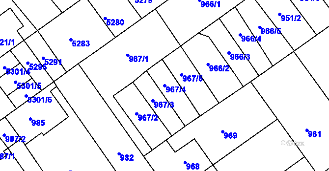 Parcela st. 967/4 v KÚ Ostrožská Nová Ves, Katastrální mapa