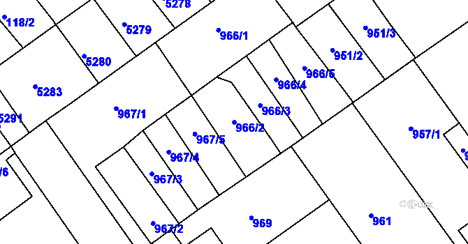 Parcela st. 966/2 v KÚ Ostrožská Nová Ves, Katastrální mapa