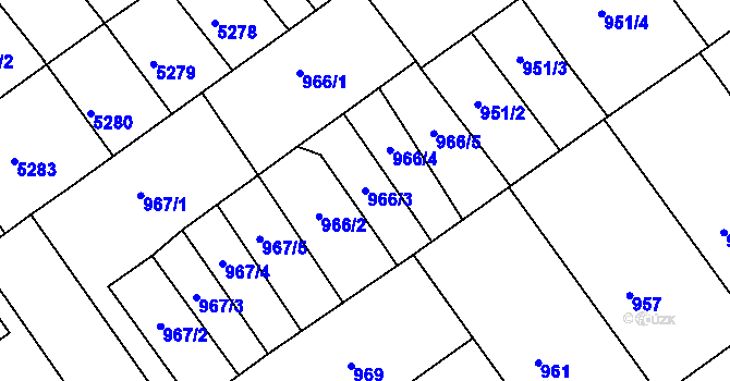 Parcela st. 966/3 v KÚ Ostrožská Nová Ves, Katastrální mapa
