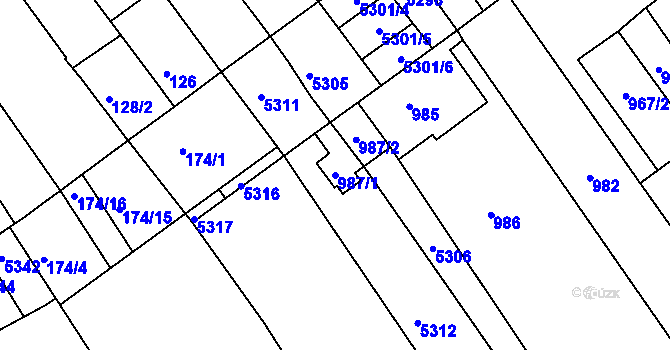 Parcela st. 987/1 v KÚ Ostrožská Nová Ves, Katastrální mapa