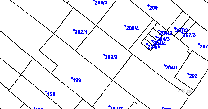 Parcela st. 202/2 v KÚ Ostrožská Nová Ves, Katastrální mapa