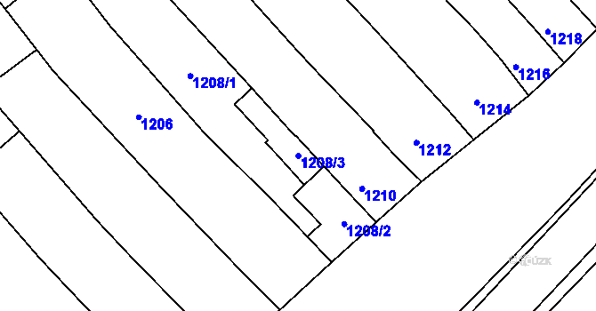 Parcela st. 1208/3 v KÚ Ostrožská Nová Ves, Katastrální mapa