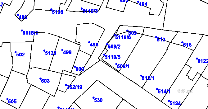 Parcela st. 5118/5 v KÚ Ostrožská Nová Ves, Katastrální mapa